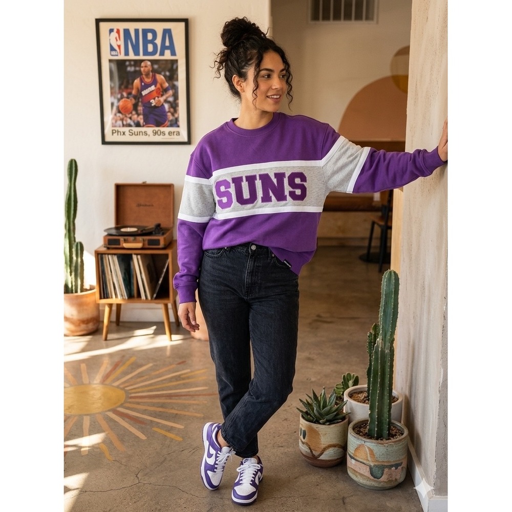 Hype and Vice Phoenix Suns NBA Crewneck Sweatshirt Purple Grey White Medium NEW